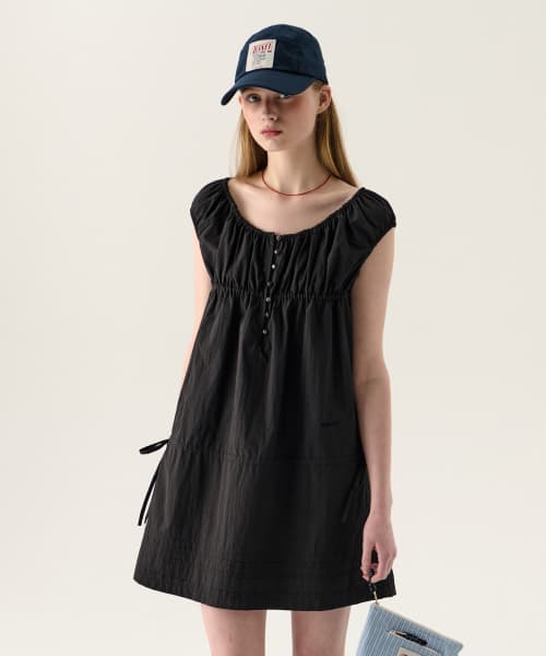SHIRRING BABY DOLL DRESS BLACK