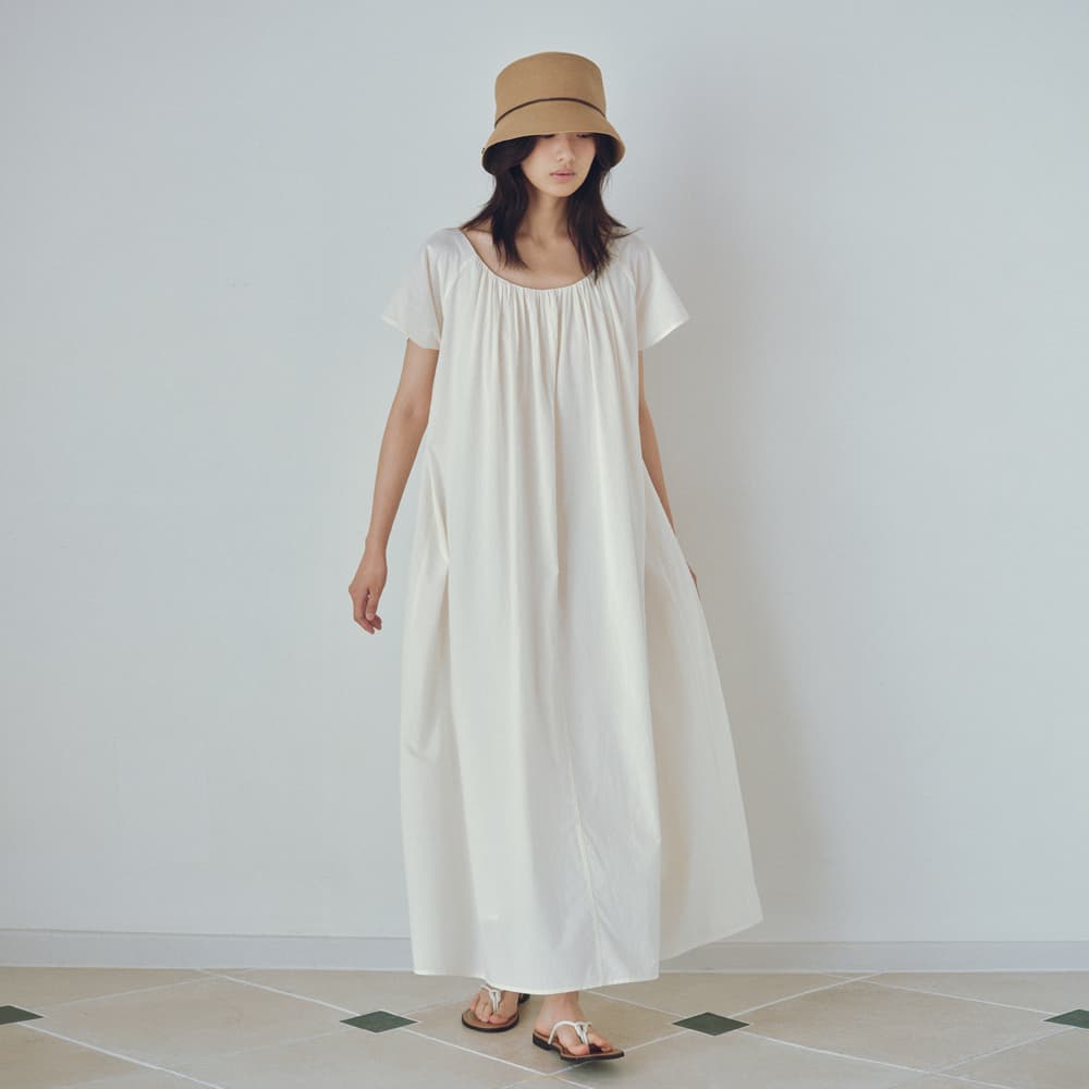 Shirring string long dress_3colors