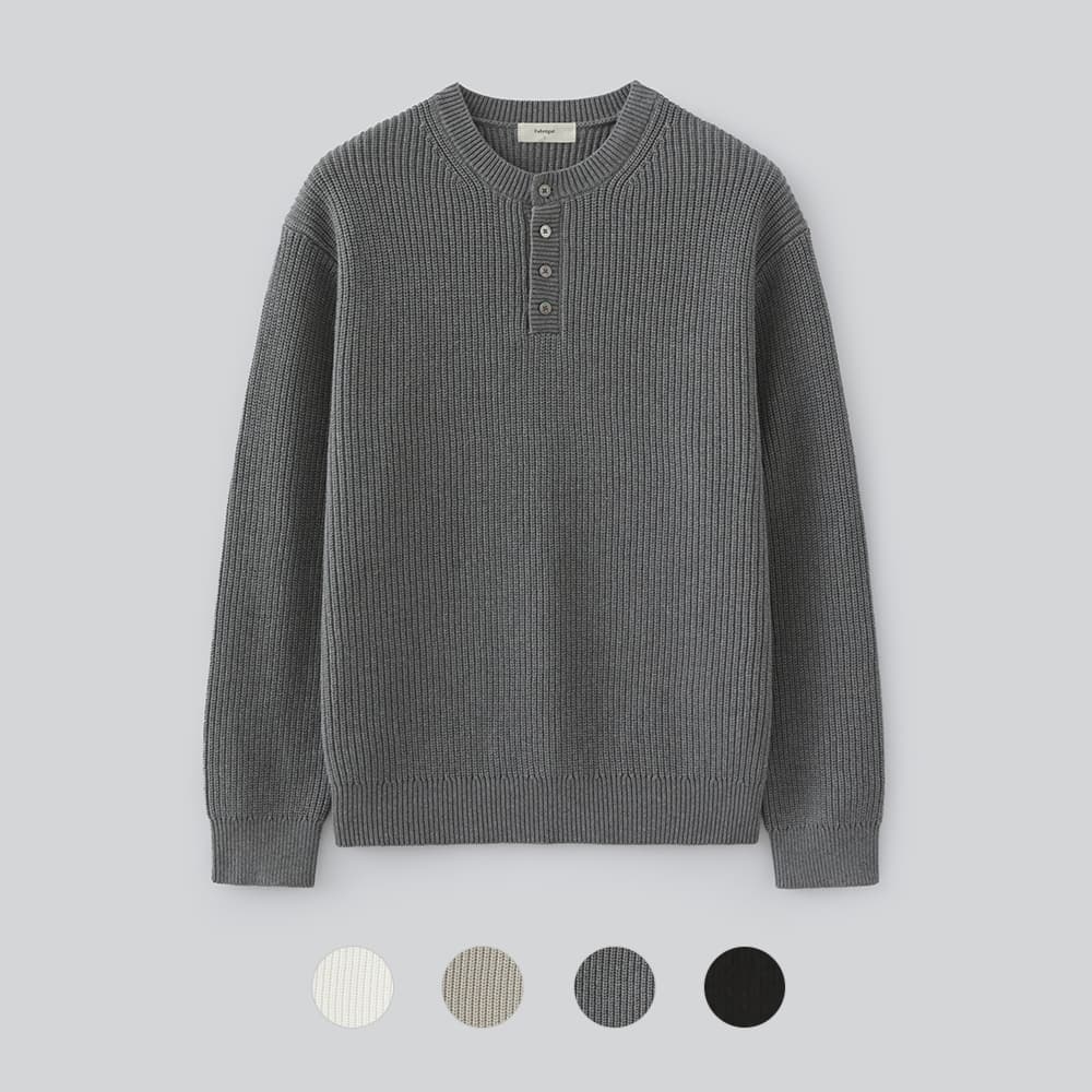 Heavy Cotton Henley Neck Knit (4 Color)