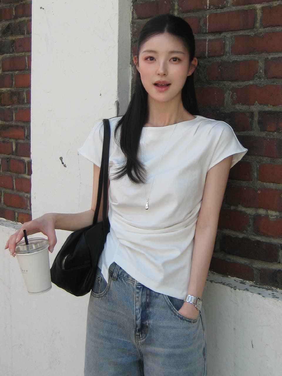 [장다연 PICK] LOND WAIST TUCK T-SHIRT (Z-BL-4225)